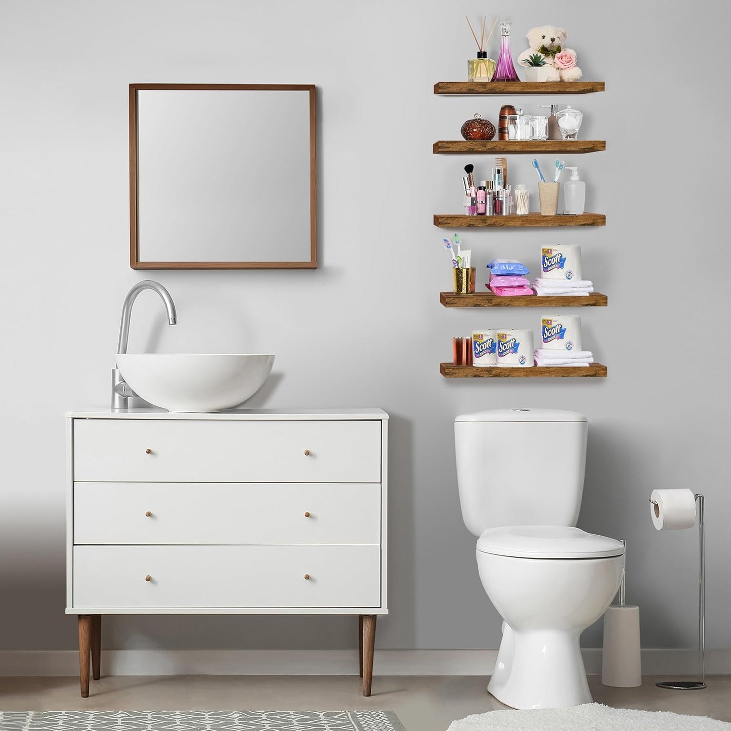 Sorbus Floating Shelves for Wall – 16 Inch Floating Shelf for Kitchen, Bedroom, Living Room, Bathroom, Home & Wall Decor - Mounted Bathroom Shelves with Invisible Brackets (Maple Wood, 2 Pack)