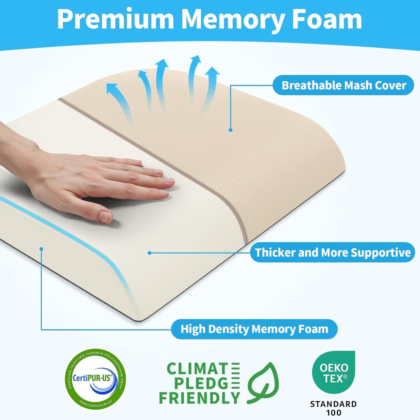TranquilRelax Large Seat Cushion, Memory Foam Cushion for Long Sitting Hours on Office Chair, Car Seat, Non-Slip Chair Pad for Sciatica, Coccyx, Tailbone Pain Relief & Post-Surgery Recovery (Black)