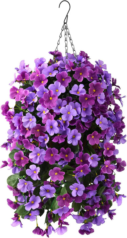 INQCMY Artificial Fake Hanging Plants Flowers Basket for Spring Summer Outdoor Outside Decoration,Faux Silk Begonia Flower in Planter Look Real UV Resistant for Home Porch Patio Balcony Yard Decor