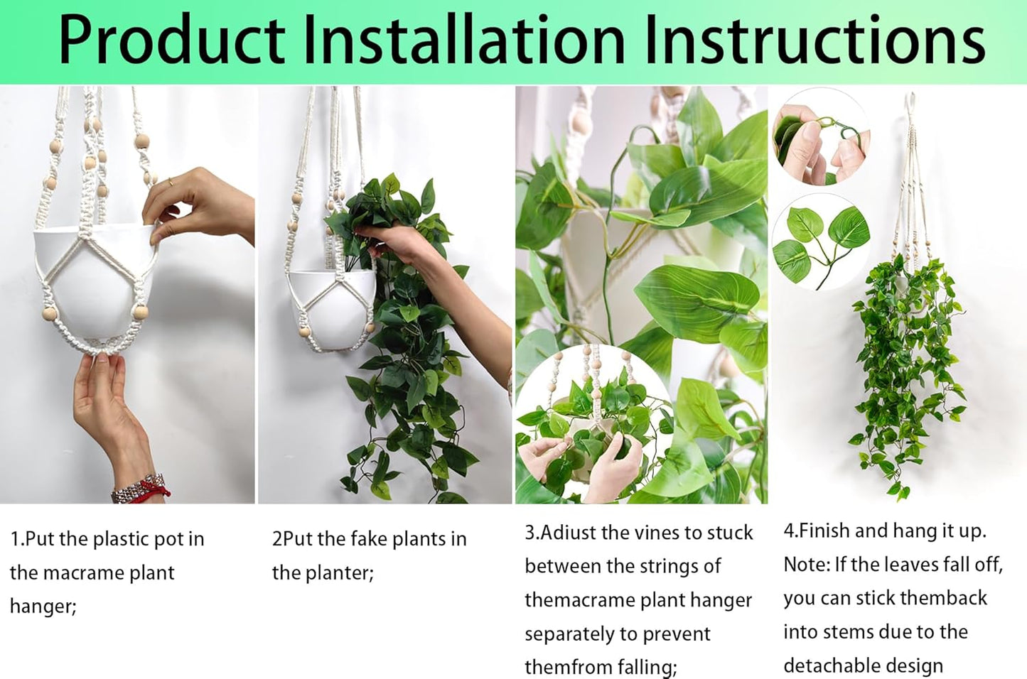 Comtelek Fake Hanging Plants with Lights Artificial Plants for Home Decor Macrame Plant Hanger with Fake Vines Faux Hanging Planter for Wall Ceiling Bedroom Bathroom Kitchen Office Boho Decor Indoor