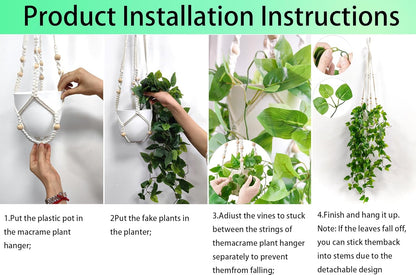 Comtelek Fake Hanging Plants with Lights Artificial Plants for Home Decor Macrame Plant Hanger with Fake Vines Faux Hanging Planter for Wall Ceiling Bedroom Bathroom Kitchen Office Boho Decor Indoor