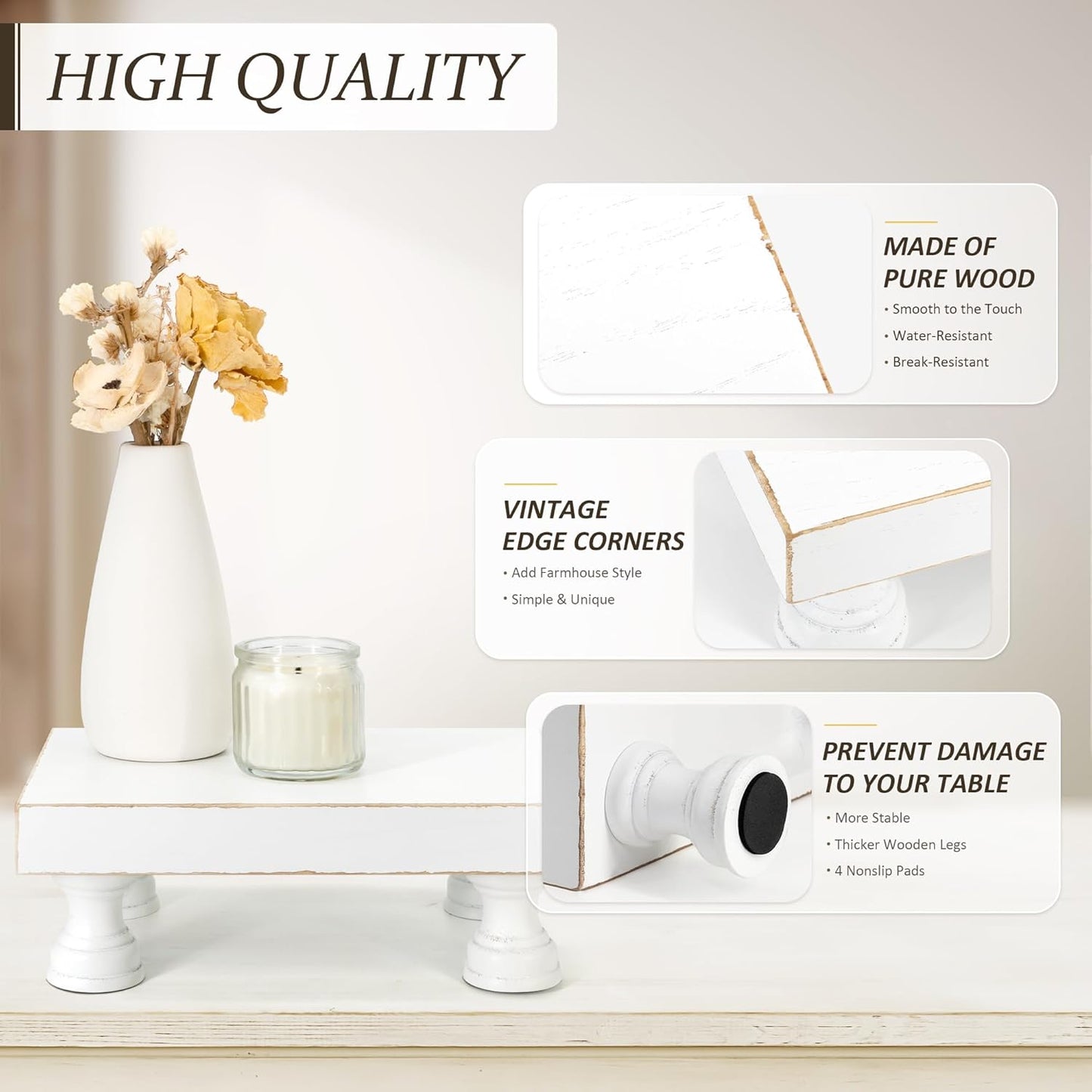 EOSAHR Farmhouse Riser for Room Decor : Decorative Pedestal Stand For Display Your Home Decorations and Uniquely Soap Stand - Rustic Bathroom Counter Tray and Kitchen Decor (Natural Wood)