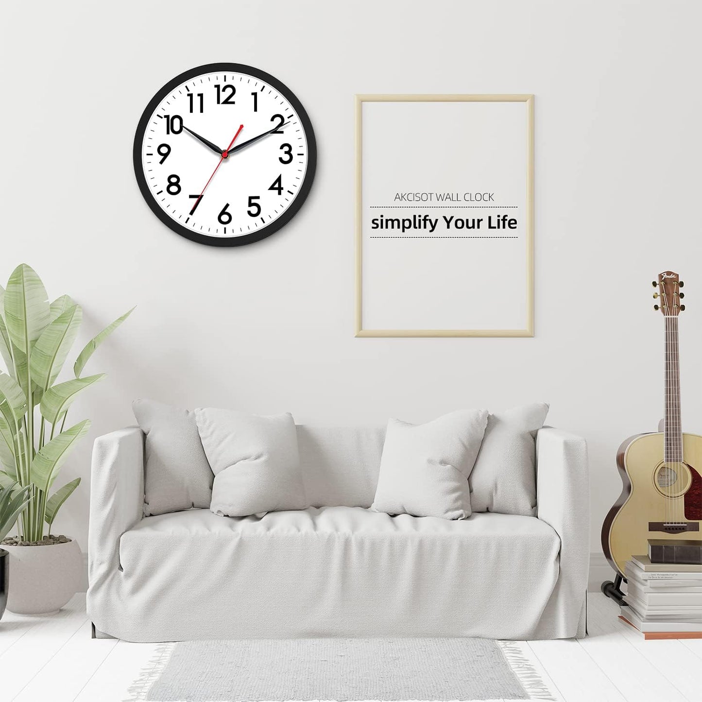 AKCISOT Wall Clock, Modern Small Wall Clocks Battery Operated 8 Inch, Silent Non-Ticking Analog Classic for Office, Home, Bathroom, Kitchen, Bedroom, School(Black)
