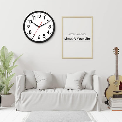 AKCISOT Wall Clock, Modern Small Wall Clocks Battery Operated 8 Inch, Silent Non-Ticking Analog Classic for Office, Home, Bathroom, Kitchen, Bedroom, School(Black)