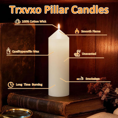 18 Pcs White Pillar Candles Bulk Set，Hurricane Candles，3 Different Lengths 2 x 3/4/6 Inch (6 Each)，Dripless Unscented Smokeless，Gives You a Better Atmosphere When Organizing an Event Party.