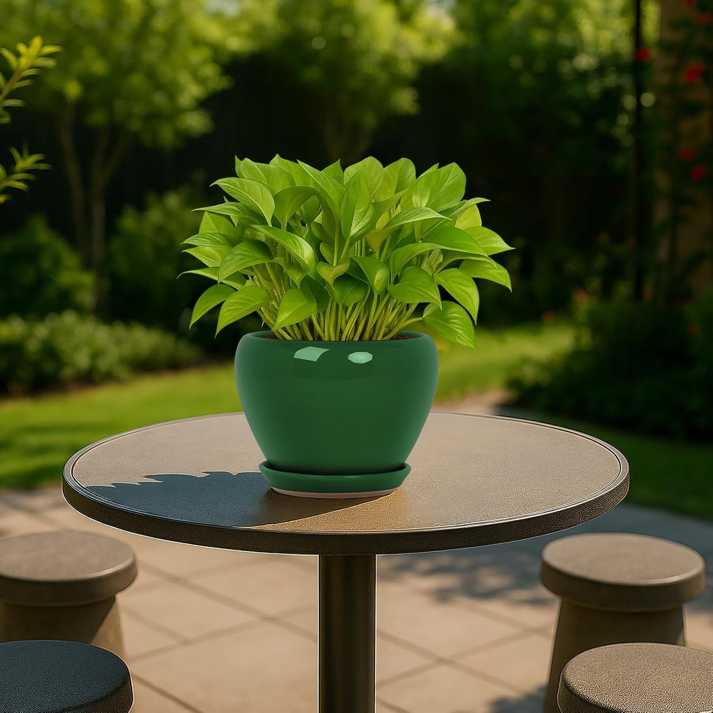 Deep Dream 6 Inch Plant Pots- Ceramic Planter Pot with Drainage Hole and Saucer, Round Flower Pot for Indoor Outdoor Succulent, Snake Plants and Cactus, Blue