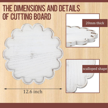 BreezeHug Brown Decorative Serving Tray Wood 12.6 Inch Scalloped Serving Tray Round Wooden Display Plate with Scalloped Borders for Coffee Table Living Room Bedroom Entryway Decoration