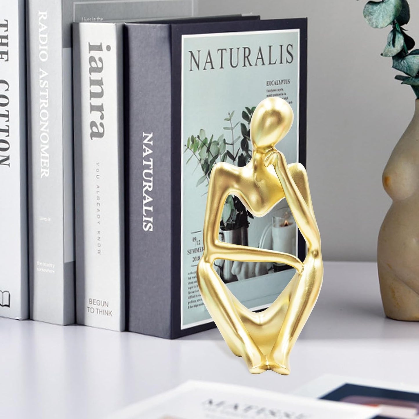 Thinker Statues And Sculptures, Sandstone Resin Thinker Statue Ornaments, Abstract Style Sculptures, Housewarming Gifts, Housewarming Decorations, Living Room Dining Desk Decorations (Right, Small)