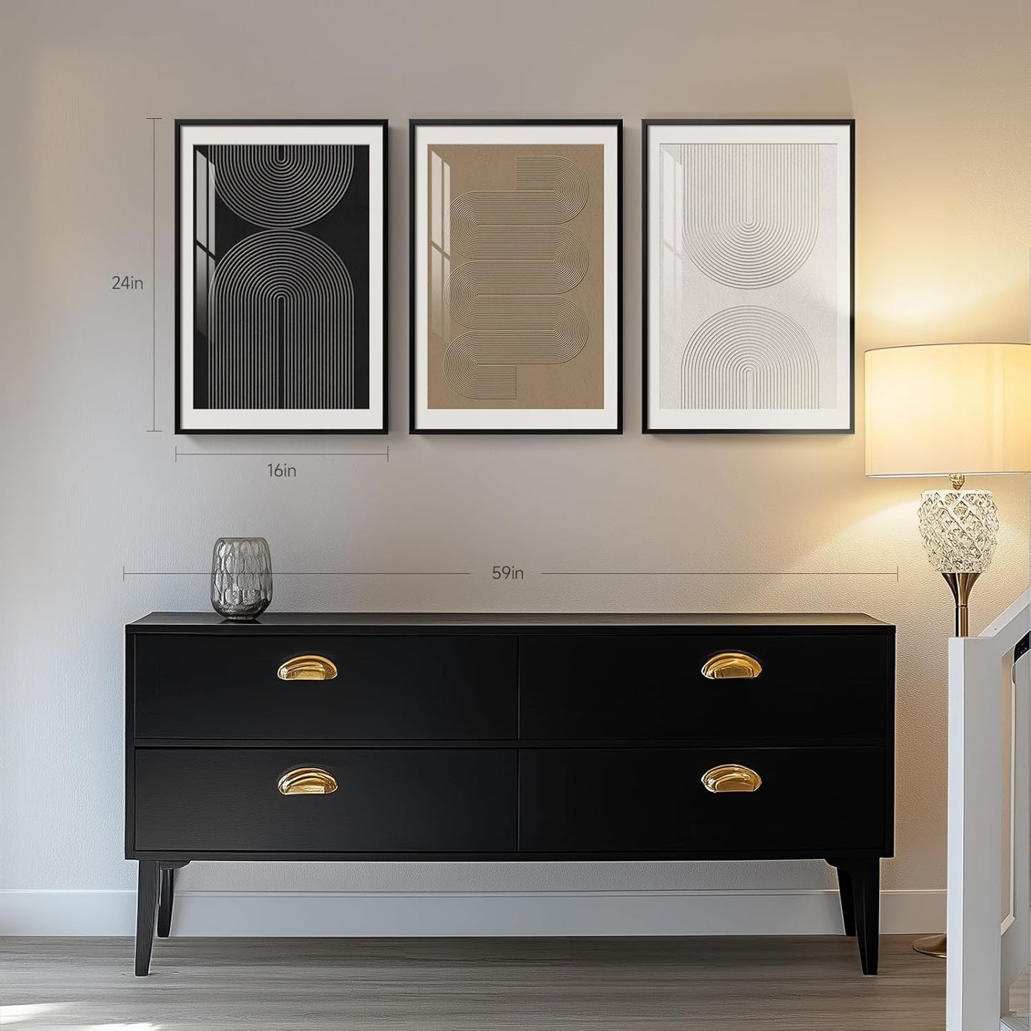 Large Framed Black and White Abstract Wall Art for Living Room, 3 Piece Big Modern Canvas Prints Paintings Artwork for Walls, Minimalist Abstract Art Pictures for Hallway, Office Wall Decor 24x36 In