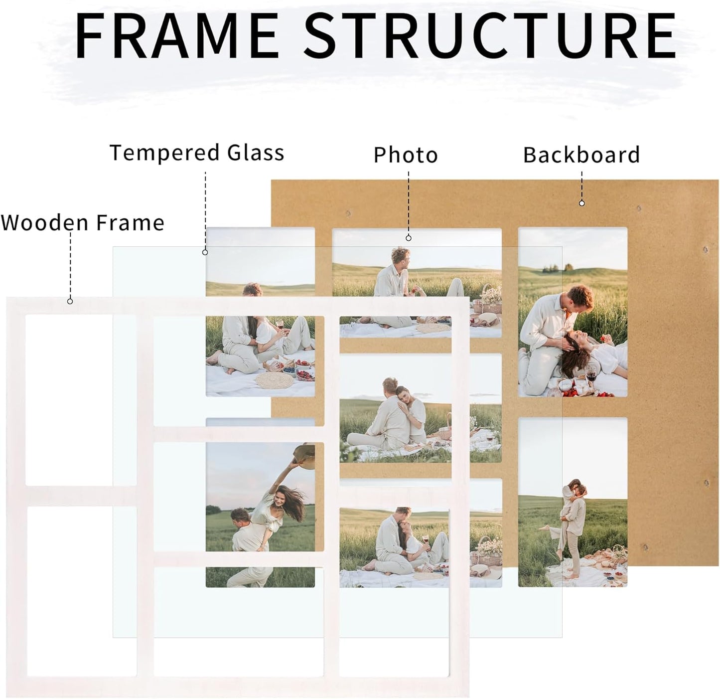 YESKAY 4x6 Picture Frame Collage for Wall Decor, Multiple Photo Collage Frames with Tempered Glass, 7-Opening for 4 x 6 Picture Frames, Rustic Brown, 1 Pack