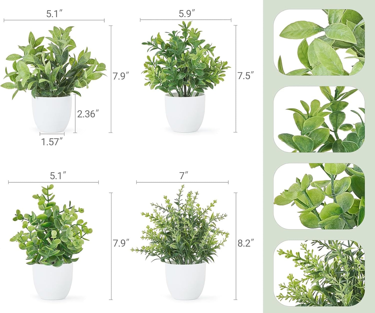 Mkono 4 Packs Fake Plants Mini Artificial Greenery Potted Plants Faux Eucalyptus for Spring Decor Home Indoor Office Table Shelf Room Bathroom Farmhouse Decor (White)