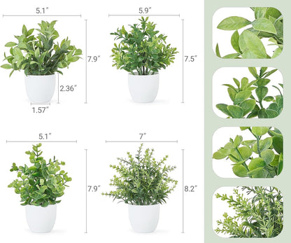 Mkono 4 Packs Fake Plants Mini Artificial Greenery Potted Plants Faux Eucalyptus for Spring Decor Home Indoor Office Table Shelf Room Bathroom Farmhouse Decor (White)