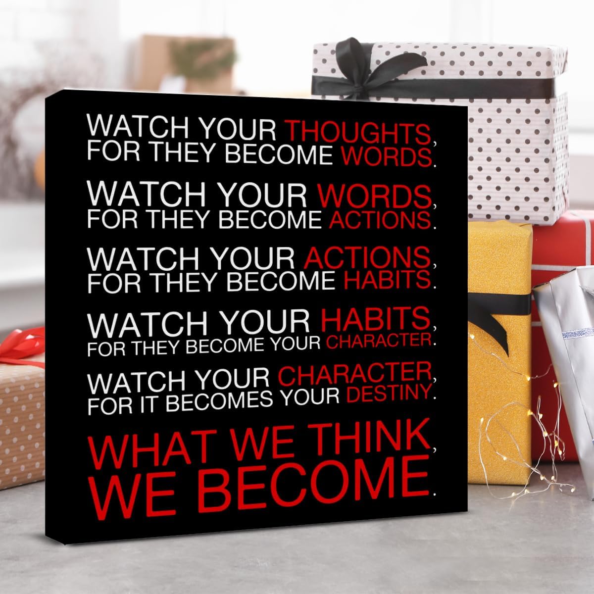Inspirational Farmhouse Canvas Print Wall Art Decor One Small Positive Thought in the Morning Can Change Your Whole Day Sign Painting Plaque Rustic Home Decoration (8 X 8 Inches, Framed)