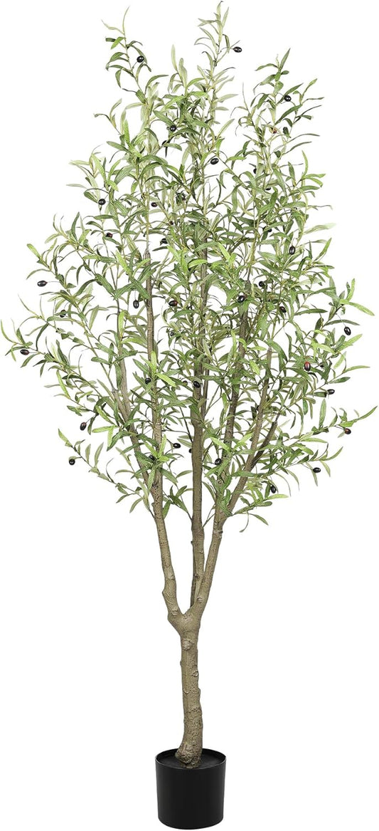 Artificial Olive Tree 7FT, Faux Olive Tree Indoor with Natural Wood Trunk & Dense Leaves, Tall Fake Olive Tree for Living Room, Office, Entryway Decor