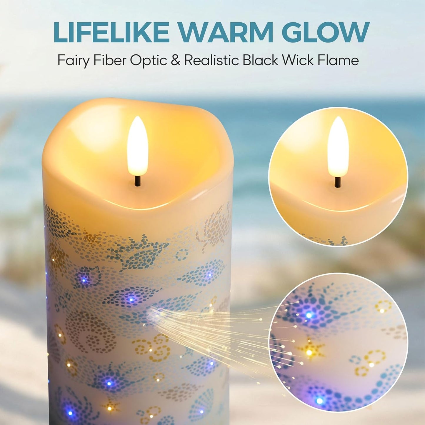 Eywamage Fiber Optic Flameless Pillar Candles with Remote Set of 3, Butterfly Floral Spring LED Candles Battery Operated Gift Φ 3" H 6"