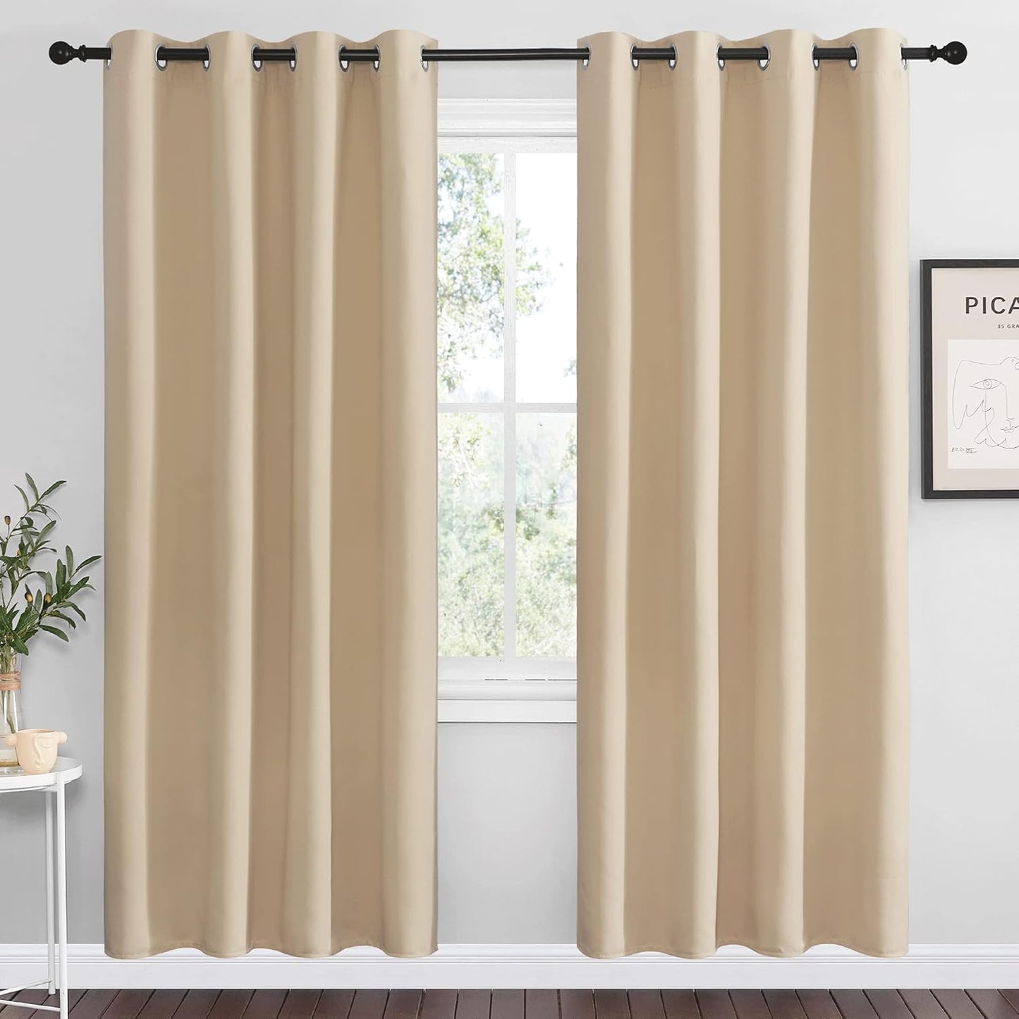 NICETOWN Halloween Pitch Black Solid Thermal Insulated Grommet Blackout Curtains/Drapes for Bedroom Window (2 Panels, 42 inches Wide by 63 inches Long, Black) - Colors D