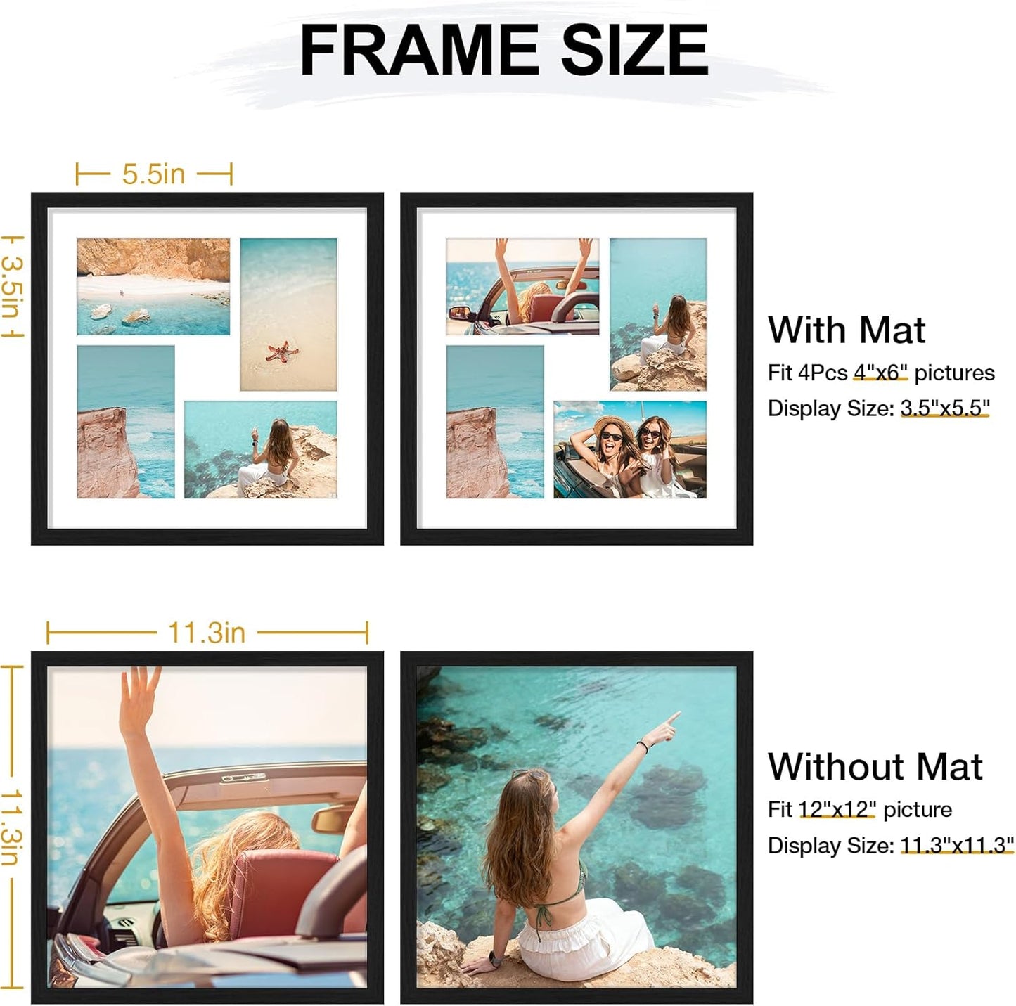 Vittanly 11x14 Collage Picture Frame, Displays 5Pcs 4x6 Pictures with Mat or 1Pcs 11x14 without Mat for Wall Mounting, Picture Frames Collage Wall Decor in Black, 1 Pack