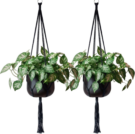 EBOOT 2 Pack 48 Inch Large Macrame Plant Hanger Rope to Hang Flower Pot Plant Holder for Indoor Outdoor Decorations, 4 Legs (Linen Color)