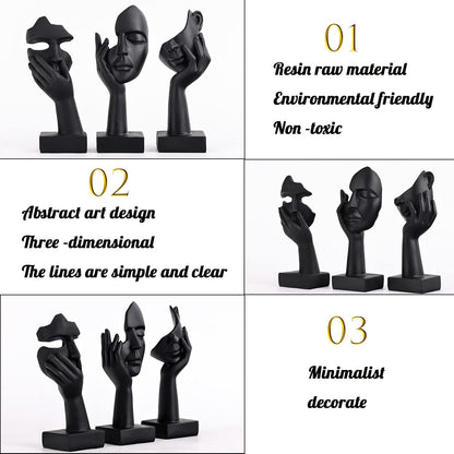 3 Pcs Thinker Small Statue Set - Black Gold Home Decor Abstract Art Figurines for Shelves, Living Room Coffee Table, Office Desktop (3 Pcs Gold, 6")