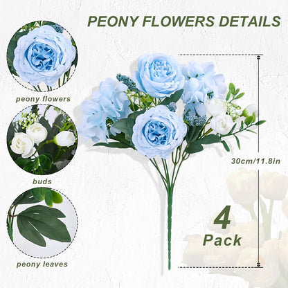 MARTINE MALL 2 Packs Peonies Artificial Flowers, Light Pink Artificial Peonies, Silk Peonies Flowers Fake Peonies Artificial Flowers Peonies Bouquet for Centerpiece Table Wedding Party Home Decor