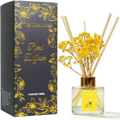 Reed Diffuser Set-Lemon Verbena Scent Fragrance Oil Diffuser with 6 Reed Sticks | Home & Bedroom Bathroom Decor,3.38 fl oz (100ml) (Lemon Verbena)