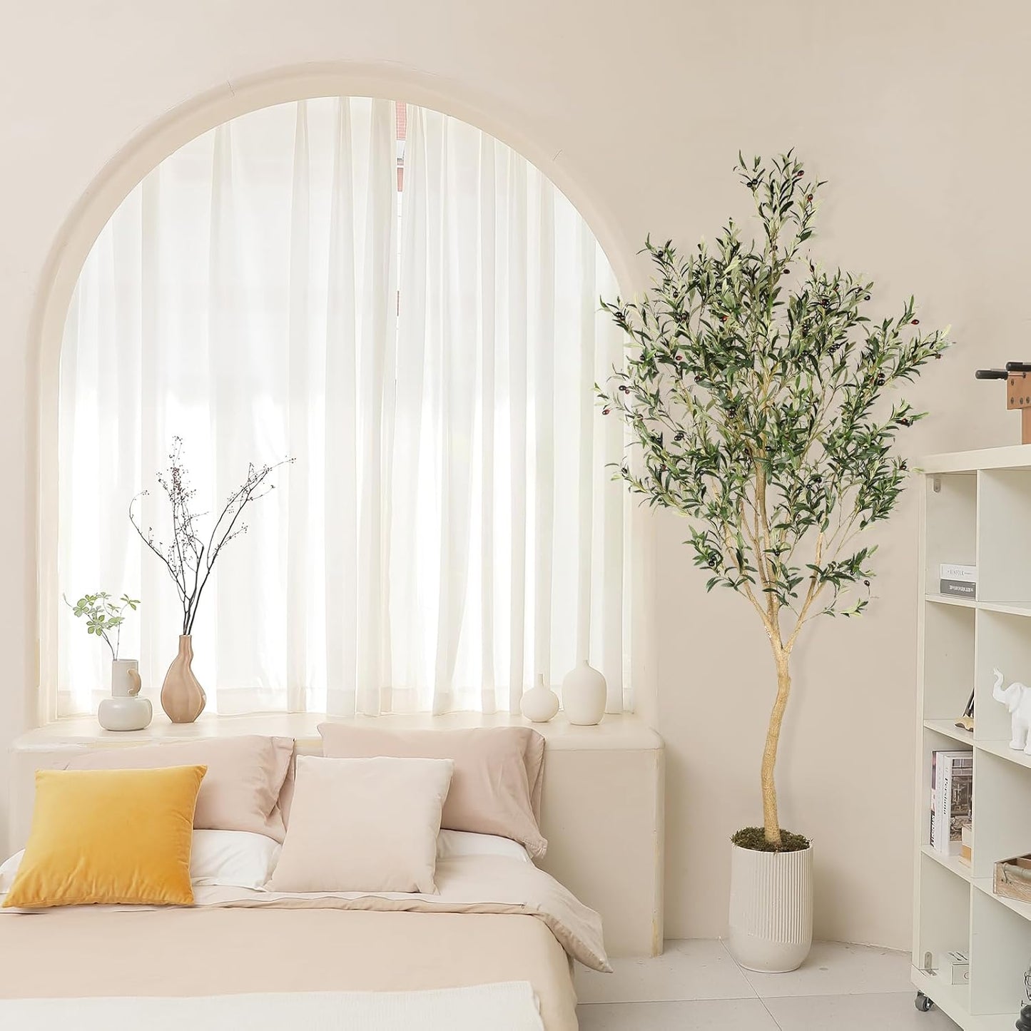 Realead Faux Olive Tree 7ft - Realistic Tall Olive Trees Artificial Indoor - Large Fake Olive Tree with Natural Wood Trunk and Lifelike Leaves - Artificial Olive Tree for Home Office Decor