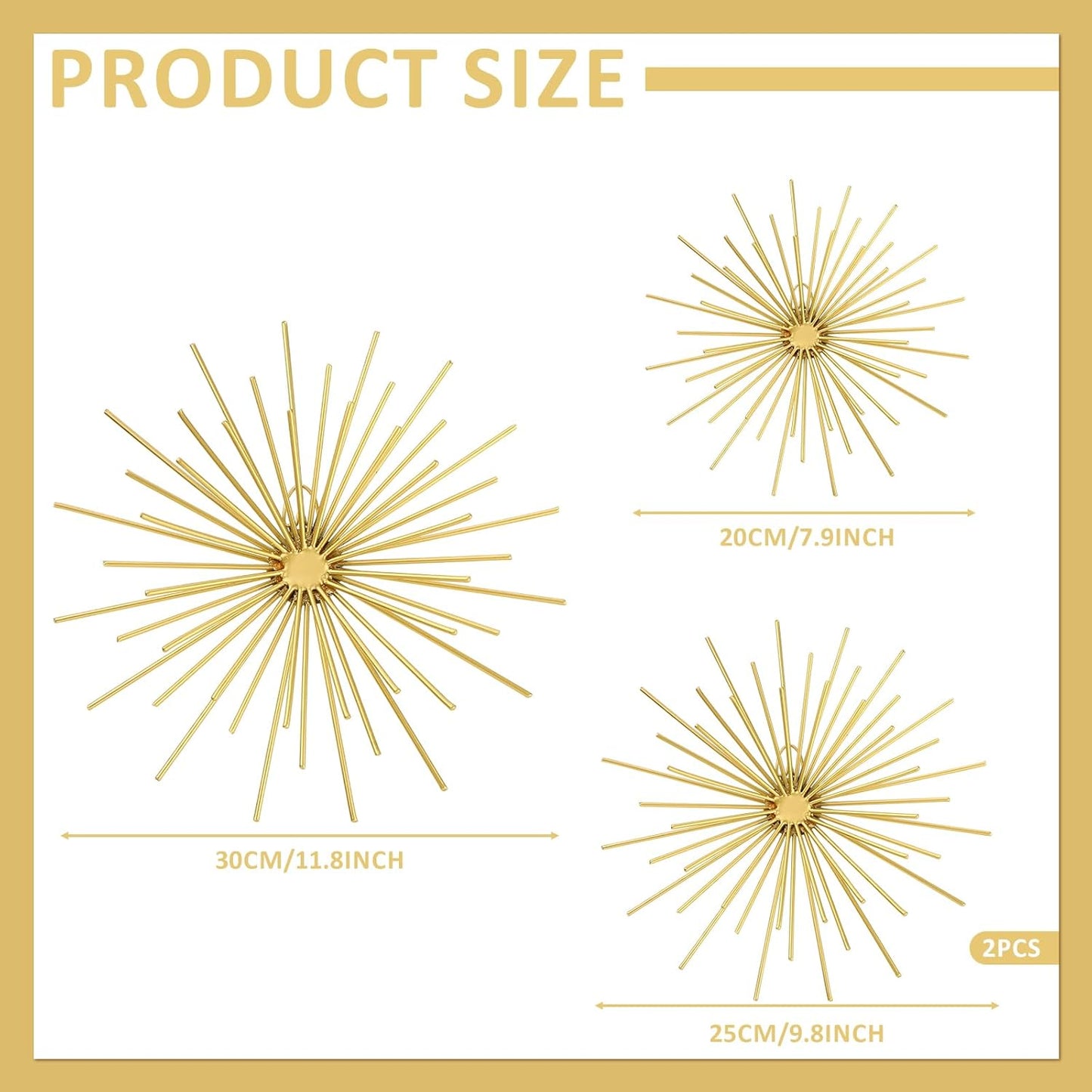 Shimeyao 4 Pcs Metal Starburst Wall Decor Black Metal Wall Art 3D Spike Bling Finish Star Burst Hangings Accents Sculptures Set Modern Mid Century Decorations for Living Room Bedroom Entryway