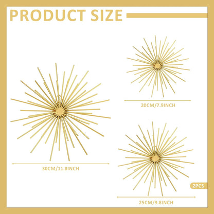 Shimeyao 4 Pcs Metal Starburst Wall Decor Black Metal Wall Art 3D Spike Bling Finish Star Burst Hangings Accents Sculptures Set Modern Mid Century Decorations for Living Room Bedroom Entryway