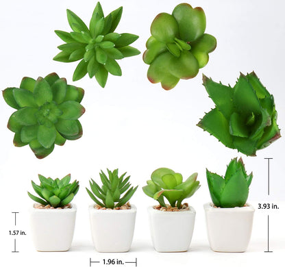 Briful Mini Fake Plants 4 Packs Succuletns Artificial Potted Plants in Cube Glass Vase Faux Succulents for Bathroom Living Room Kitchen Shelf Table Decor