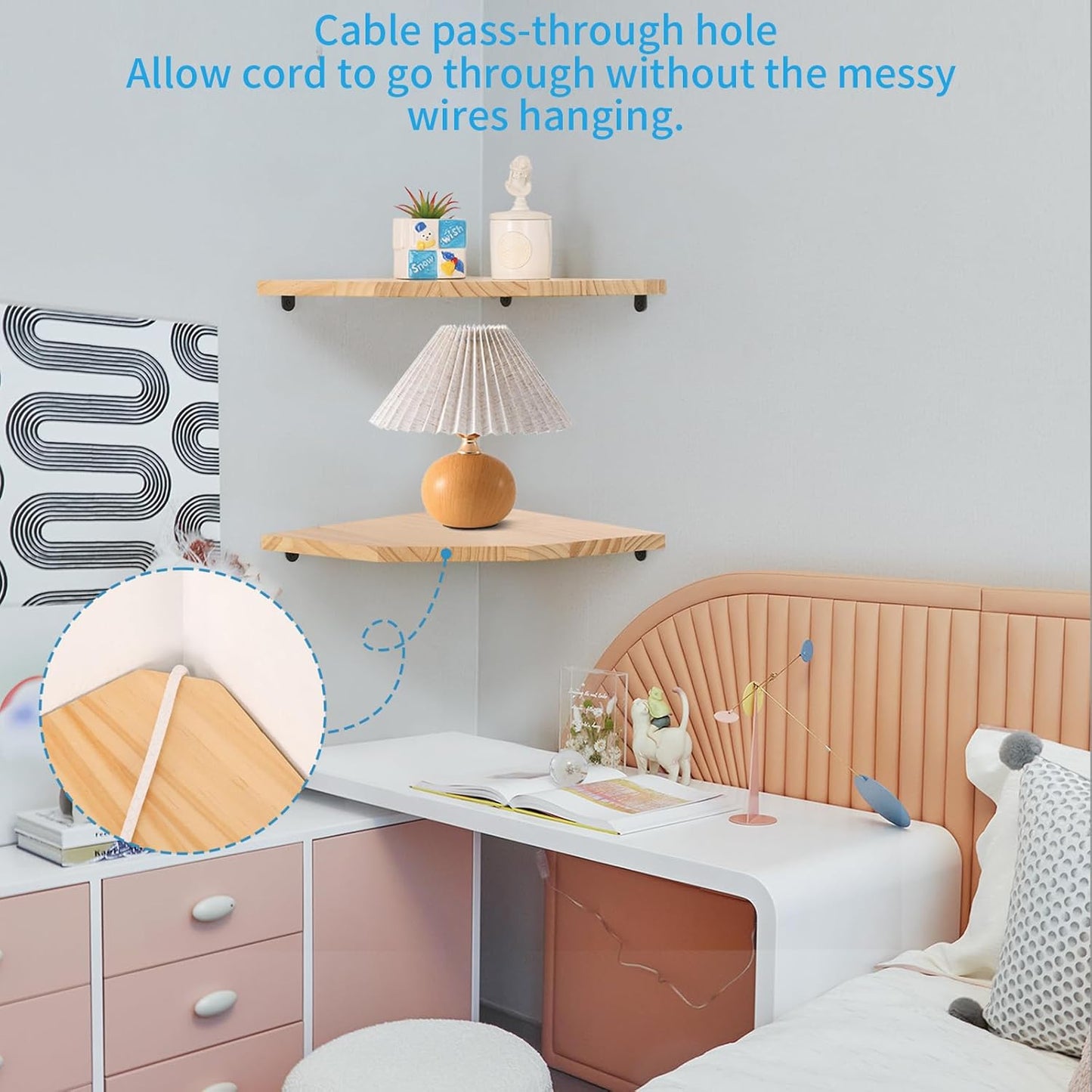 Joiishom Wood Corner Wall Shelves Set of 2, Solid Wood Corner Floating Shelves for Wall, Round End Wall Mounted Floating Corner Shelf for Bedroom, Living Room and Kitchen. (Brown-10 inch)