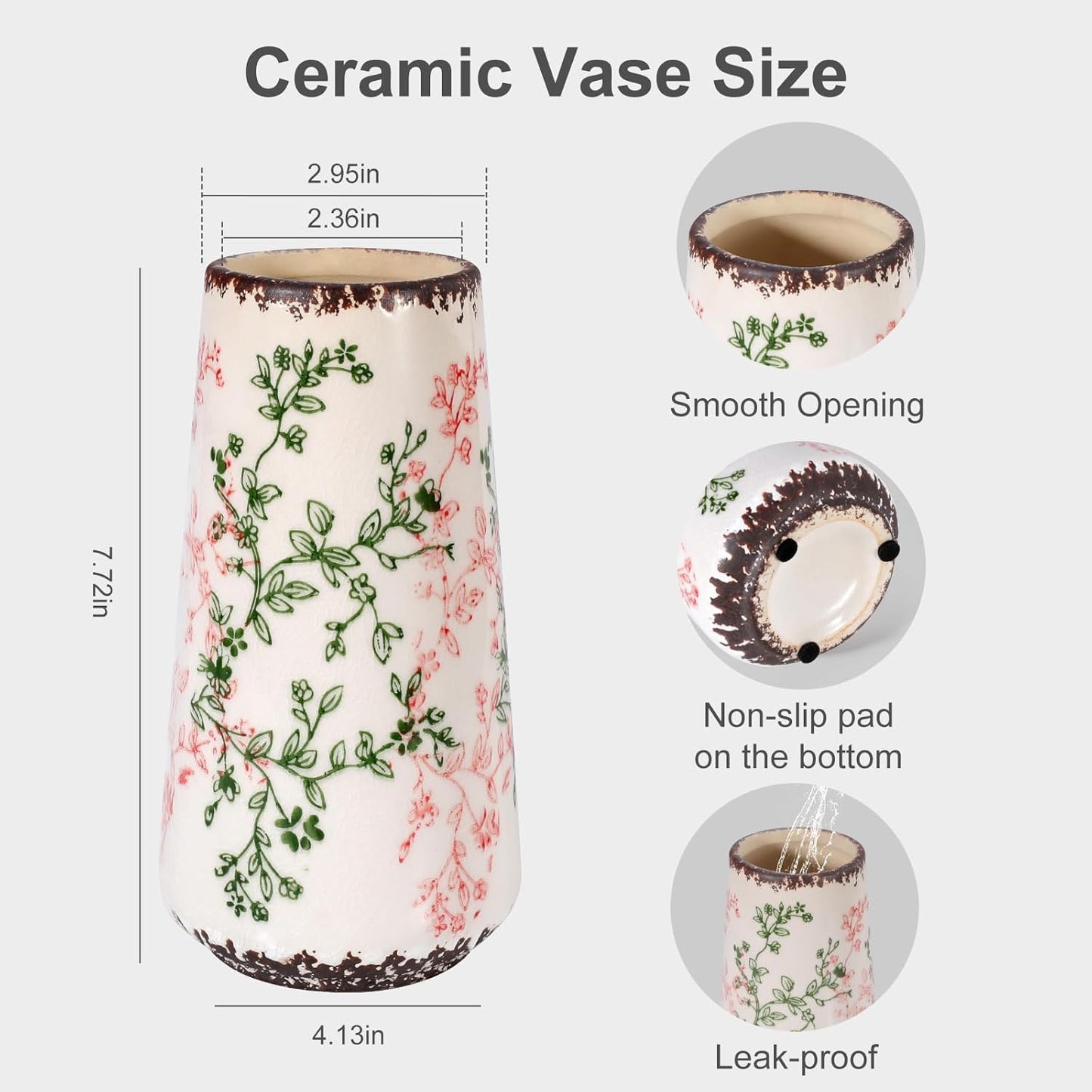 White Ceramic Vase, GUKJOB Small Cute Flower Vase for Pampas Grass, Home, Living Room, Dining Table, Farmhouse, Office Decor, Bedroom, Table, and Kitchen Shelf (White)