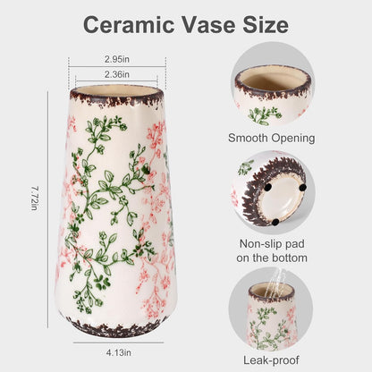 White Ceramic Vase, GUKJOB Small Cute Flower Vase for Pampas Grass, Home, Living Room, Dining Table, Farmhouse, Office Decor, Bedroom, Table, and Kitchen Shelf (White)