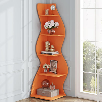 Tribesigns Corner Shelf, Modern 5-Tier Wall Corner Bookshelf, Stylish Corner Small Bookcase Storage Rack Plant Stand with Unique Shape for Living Room, Home Office (White, 1PC)