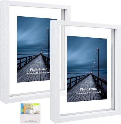 MUYE 11x14 Floating Frame Set of 2,Double Glass Rustic Frame,Display Any Size Photo up to 11x14,Wall Mount or Tabletop Standing,Natural
