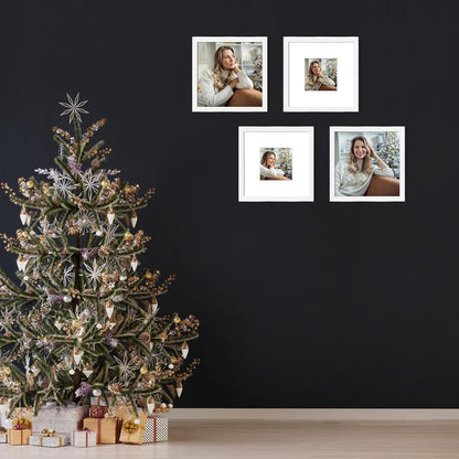 12x12 Picture Frame Set of 9, Display Pictures 8x8 with Mat or 12x12 without Mat, Multi Collage Gallery Square Photo Frames for Wall or Tabletop, Black