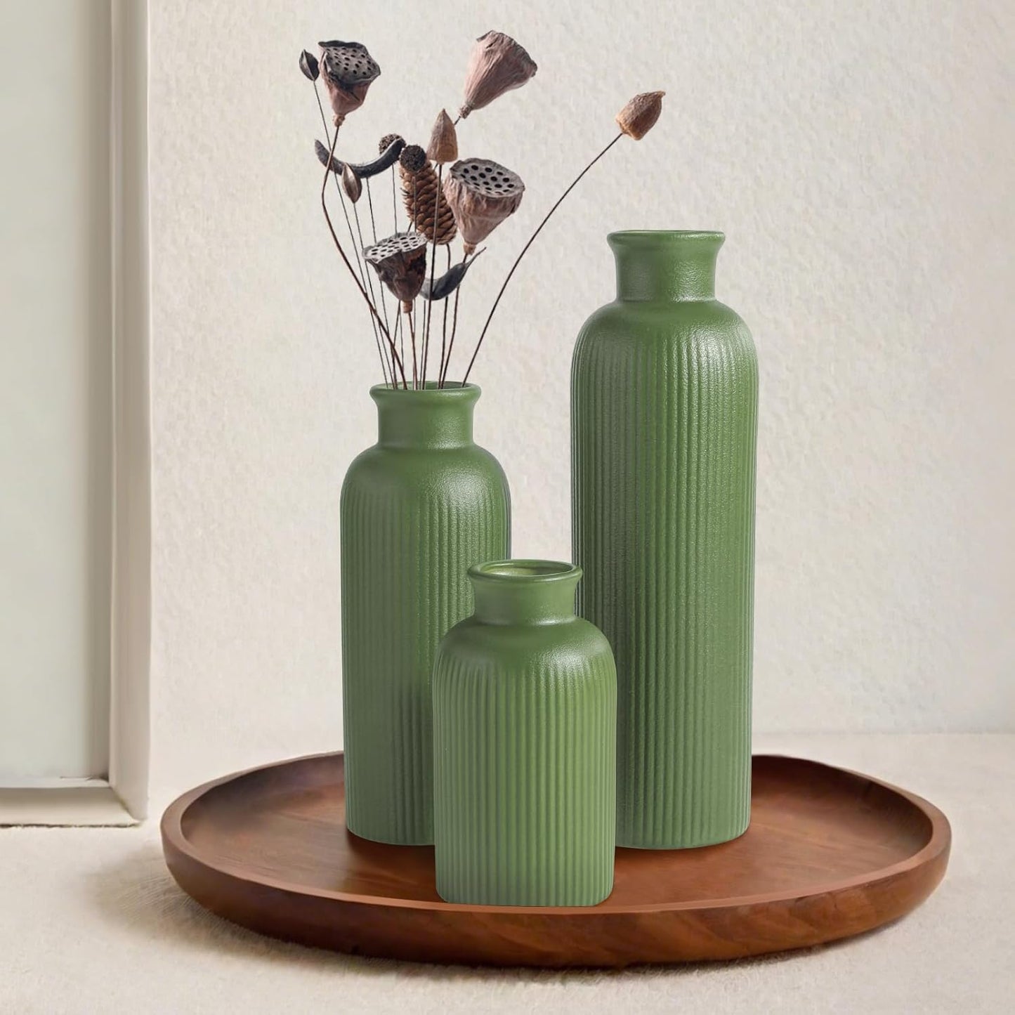 Small White Ceramic Vase Set of 3, Boho Modern White Flower Vase Room Decor, Farmhouse Decor, Vases for Your Kitchen, Bathroom, Bedroom, Living Room, Office&Shelf Centerpiece Table Decorations