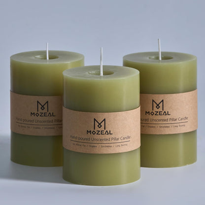 MOZEAL 3" x 4" Hand-Poured Unscented Candle,Dripless Pillar Candle Set of 3,Long Clean Burning,Approx 72 Hours Burn Time,Rustic Country Style,Wedding,Dinner,Christmas and Home Decor,White