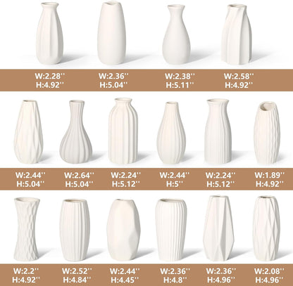 BEAHOT Ceramic Bud Vases Set of 12 - Matte Mini White Jars Bulk | Small White Ceramic Vases for Centerpieces, Wedding Floral Arrangements, DIY Crafts & Boho Table Decor (No Repeating Designs)