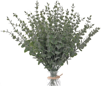 Fake Plants, 20Pcs Eucalyptus Stems Artificial Flowers, Fake Eucalyptus Leaves Stems, Plastic Grey Green Touch Leaf Branches for Home Office Flowers Bouquet Centerpiece Wedding Decoration