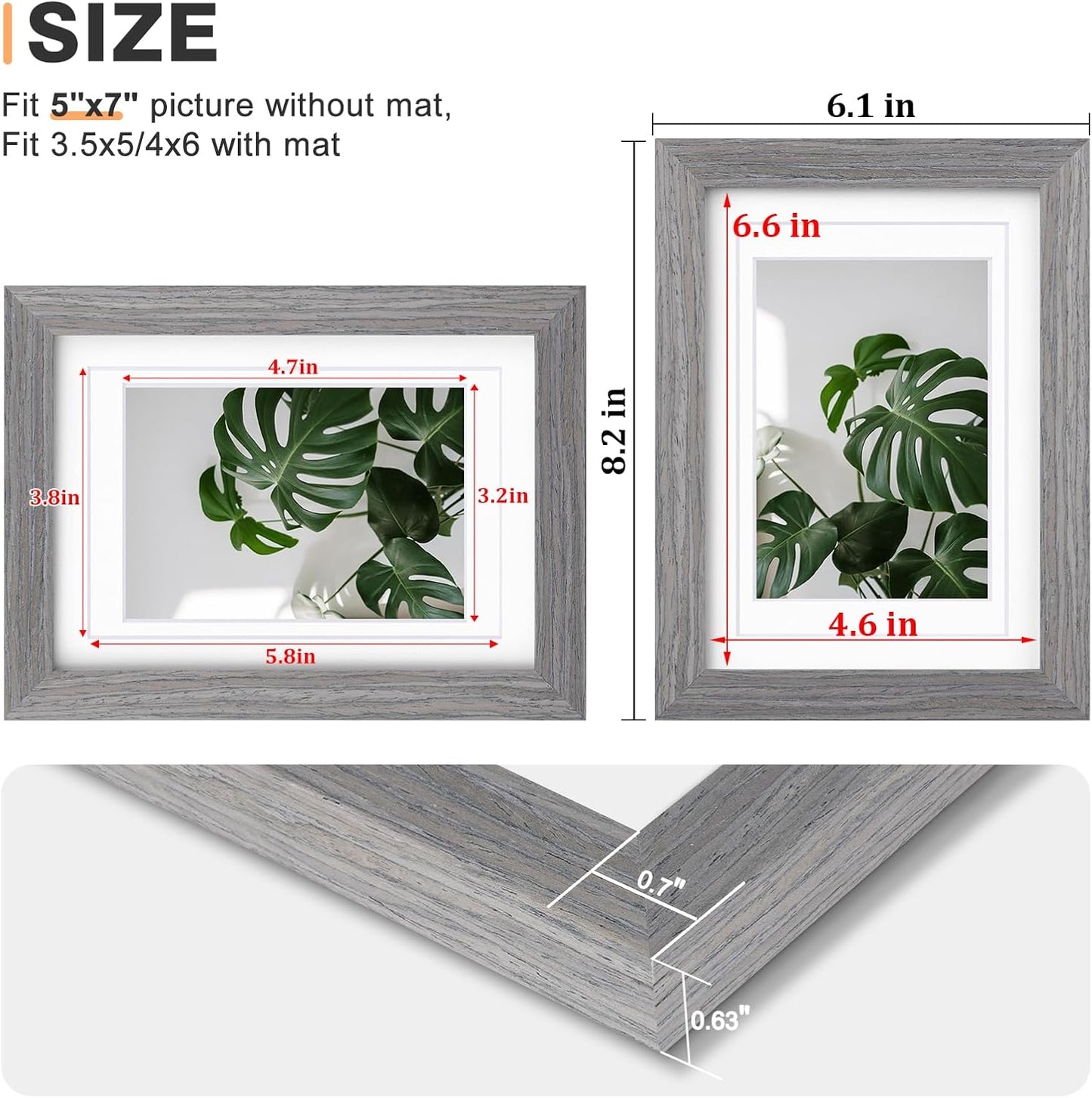 Egofine 8x10 Picture Frames Set of 4, Made of Solid Wood Covered by Plexiglass 4x6 and 5x7 with Mat or 8x10 without Mat, for Table Top Display and Wall Mounting Photo Frame Black