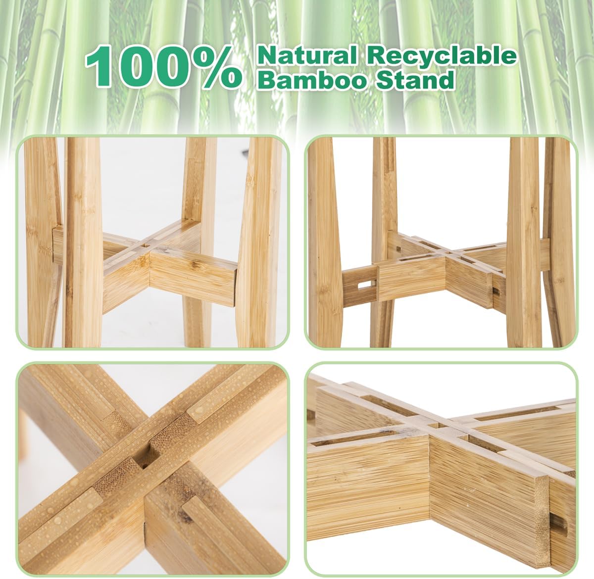Rnined Adjustable Plant Stand Indoor,Bamboo Mid Century Modern Plants Stands, Stable Plant Holder,Fit 8 9 10 11 12 inch Pots (Pot & Plant Not Included)