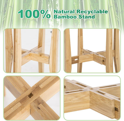 Rnined Adjustable Plant Stand Indoor,Bamboo Mid Century Modern Plants Stands, Stable Plant Holder,Fit 8 9 10 11 12 inch Pots (Pot & Plant Not Included)