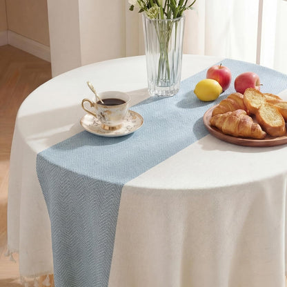 Softalker Outdoor Tablecloth Rectangle, Waterproof Linen Cotton Farmhouse Table Cloths with Tassel, Heavy Weight Wrinkle Free Boho Table Cover for Picnic Camping Dining - 55 x 70 Inch, Coffee Lines