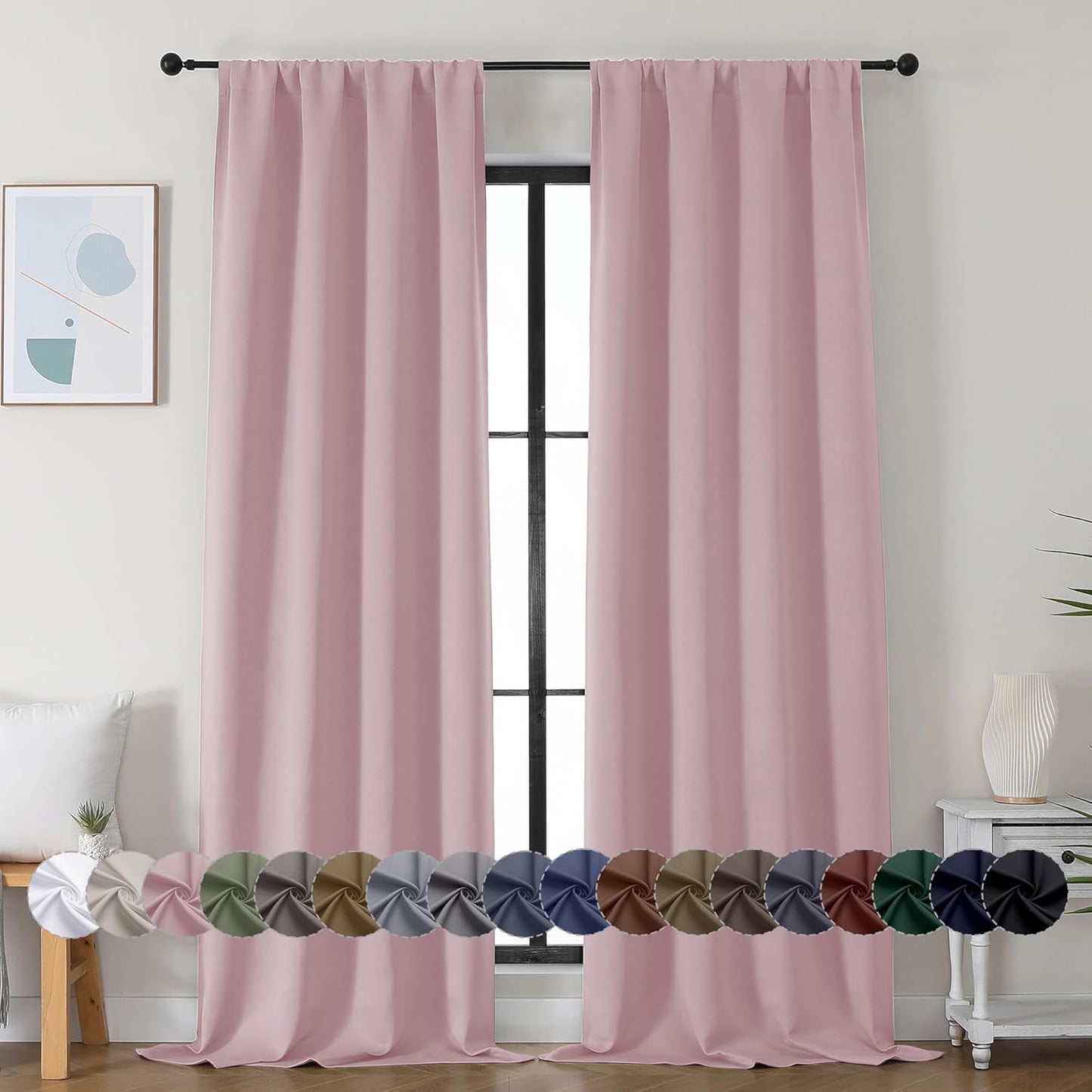 Simplebrand Ava Sage Green Blackout Curtains for Bedroom 63 Inch Length 2 Panels Set, Solid Thermal Insulated Energy Saving Rod Pocket Window Treatment Curtains Blackout Drapes, W40 x L63 Inch, Sage - Colors A