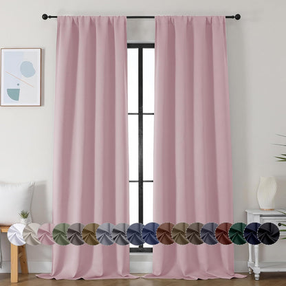 Simplebrand Ava Sage Green Blackout Curtains for Bedroom 63 Inch Length 2 Panels Set, Solid Thermal Insulated Energy Saving Rod Pocket Window Treatment Curtains Blackout Drapes, W40 x L63 Inch, Sage - Colors A