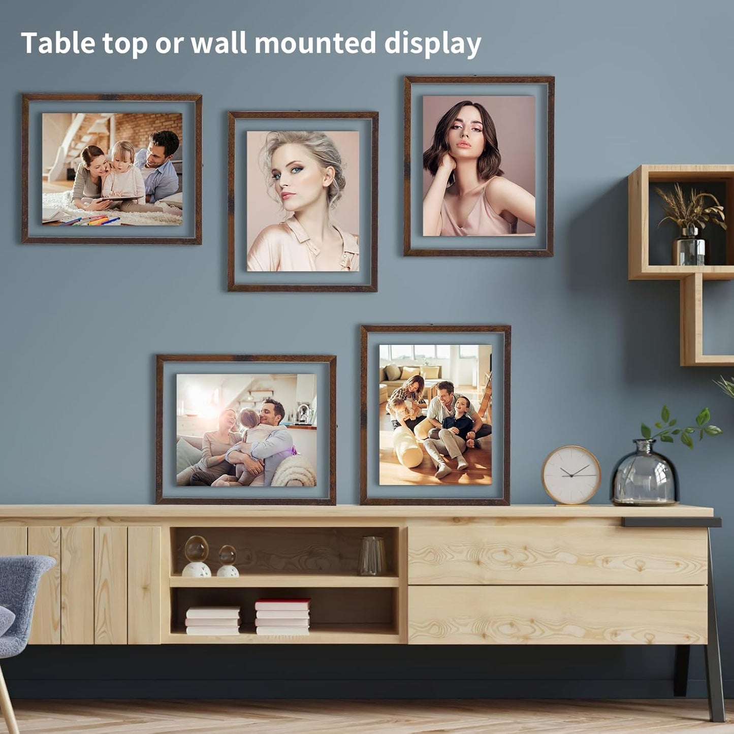Trwcrt 4x6 Floating Picture Frames Set of 4, Double Glass Photo Frame Display up to 6 x 8 Photos for Desktop or Wall Hanging, Black