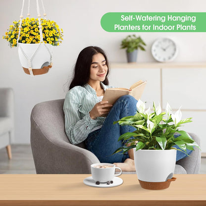 Vanslogreen Hanging Planters for Indoor Outdoor Plants, 2 Pack Self Watering Hanging Pot with Drainage Holes & Removable Tray (Black, 8'')