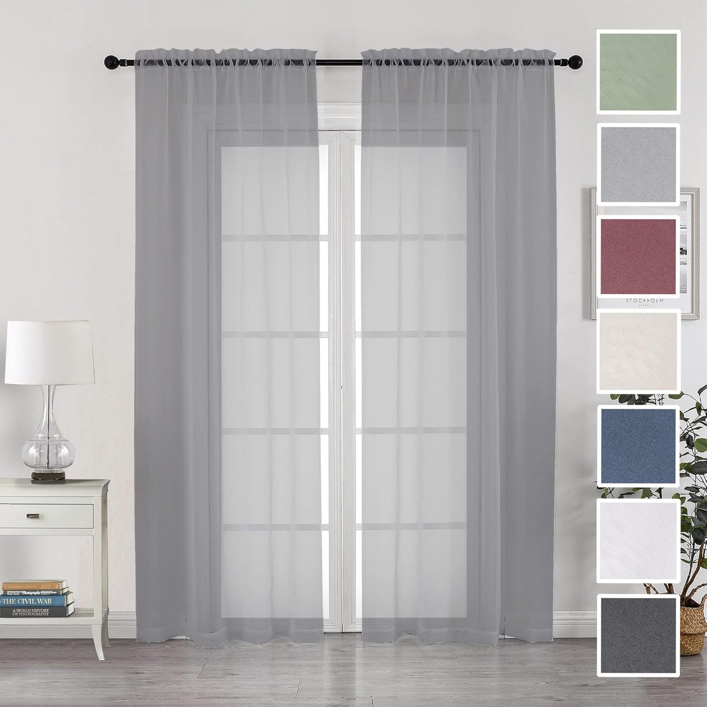 Chyhomenyc Sheer White Valances for Windows 2 Pack, Small Window Curtains for Living Room Bathroom Cafe Laundry Basement, Modern Top Dual Rod Pocket Voile Curtain, 42W x 14L inches, White - Colors C
