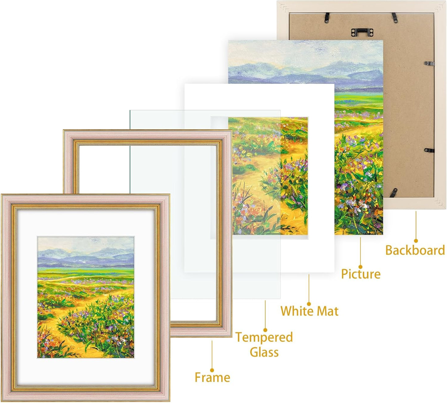 Golden State Art,11x14 Ornate Picture Frame for 8x10 Photo with Mat or 11 x 14 Prints without Mat,Real Glass Wall Display(Color:Green Gold)