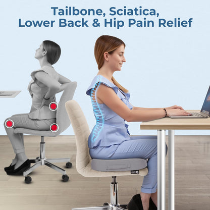 5 STARS UNITED Seat Cushion - Memory Foam Chair Cushion for Tailbone Pain Relief - Ergonomic Support for Coccyx, Sciatica & Butt - Office, Desk & Gaming Chair, Car Seat, Wheelchair, Airplane, Black